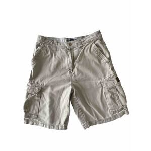 Aeropostale Cargo Shorts Men 32 Khaki Y2K Pocket 100% Cotton 10” Distressed